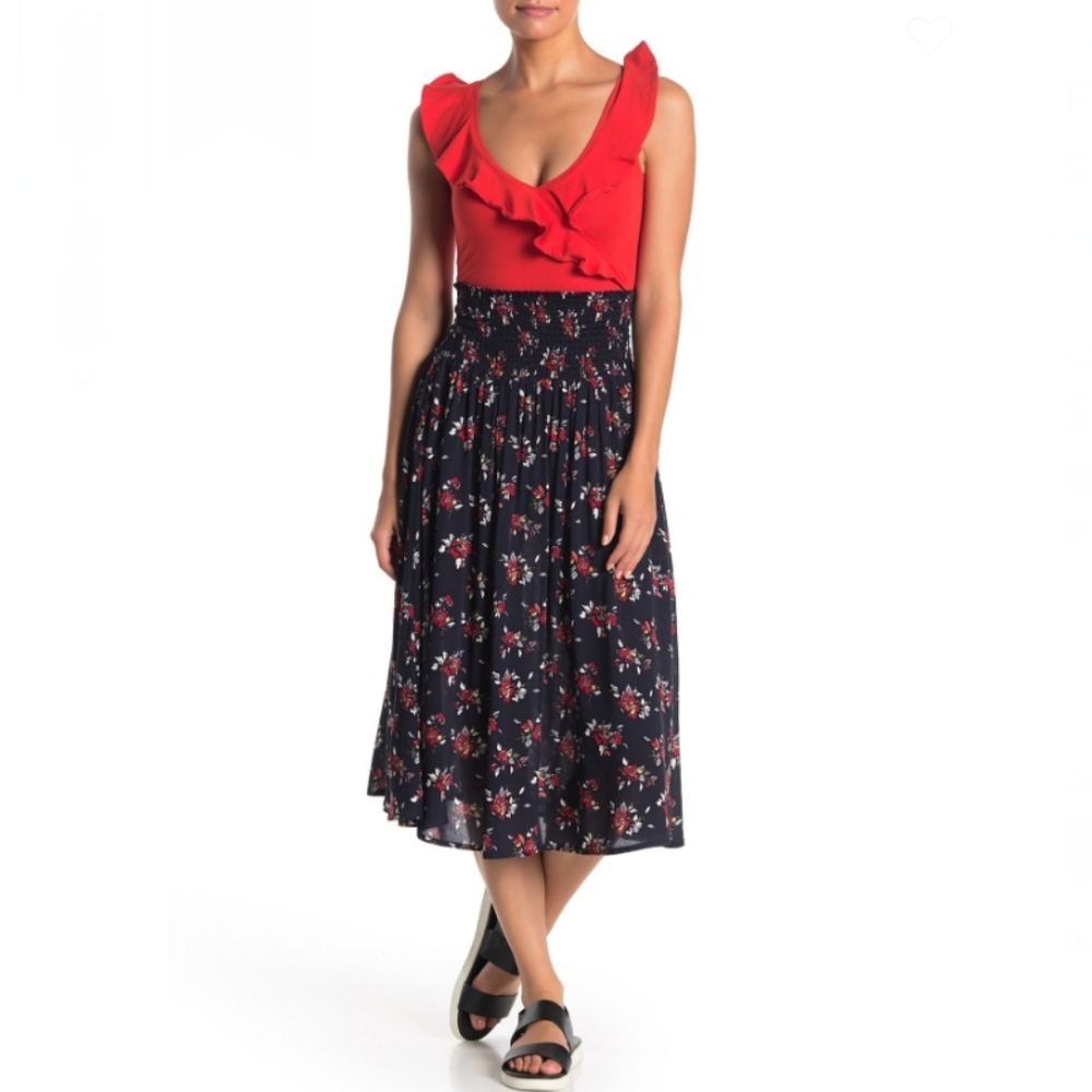 Susina Navy Floral Smock Waist Skirt